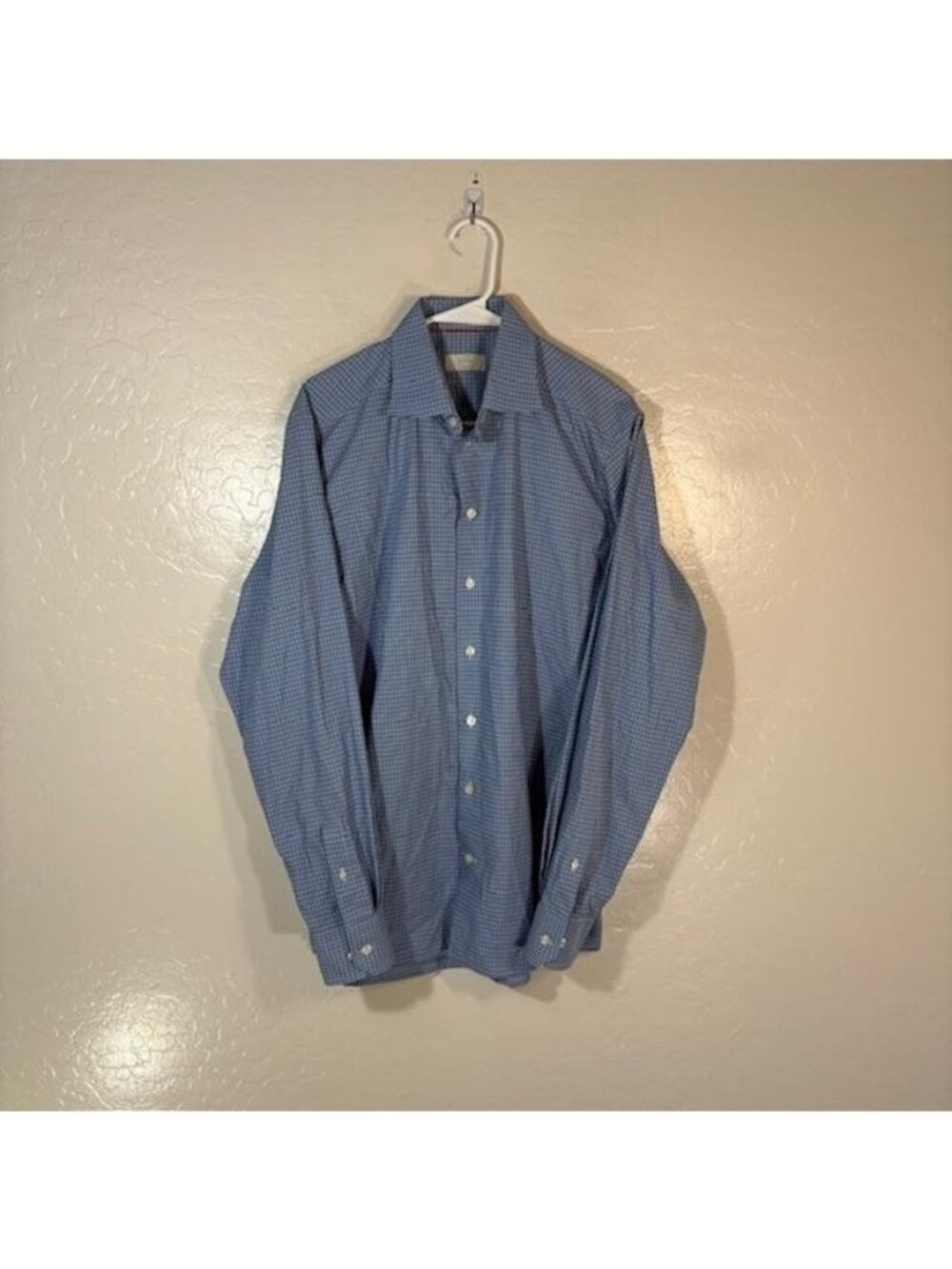 Eton Shirt Mens 16.5 42 Blue Gingham Contemporary Fit Cotton Dress Long Sleeve